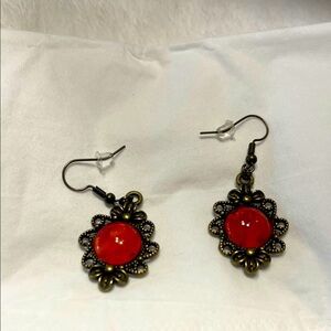Vintage Red Floral Earrings